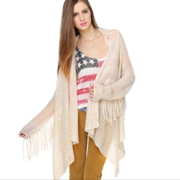 Billabong X Oracle Fox Loving You Cream Crochet Fringe Cardigan Size Small Women - Picture 1 of 14